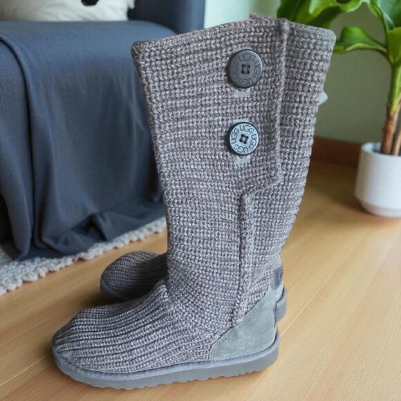 UGG ( 6-7 ) CARDY GREY Oversized Sweater Knit Cuffed Slipper/Boots - Picture 5 of 11